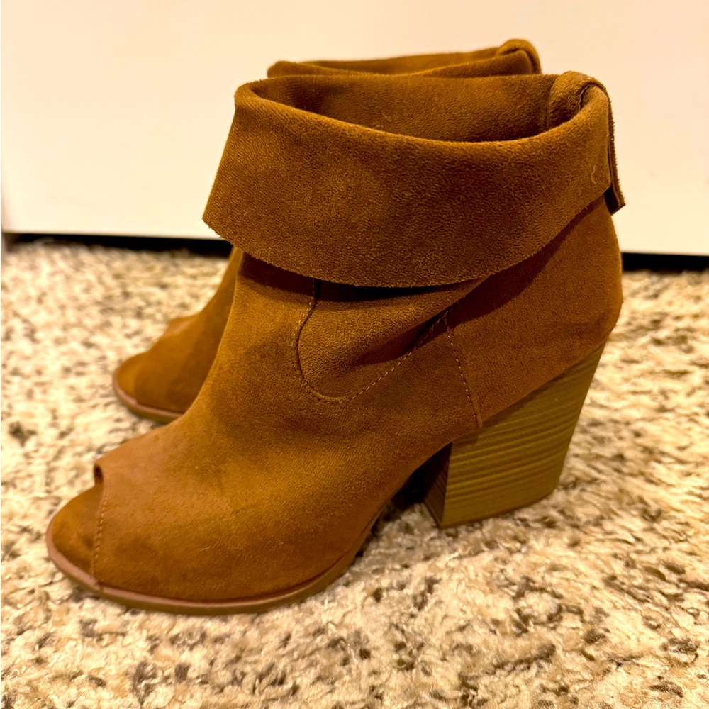 Peep Toe Brown Suede Ankle Boots